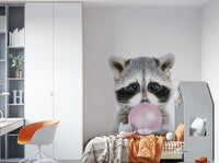 Adorable raccoon with gum balloon


