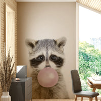 Raccoon with bubblegum on white bg

