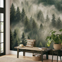Hazy pine forest view for walls

