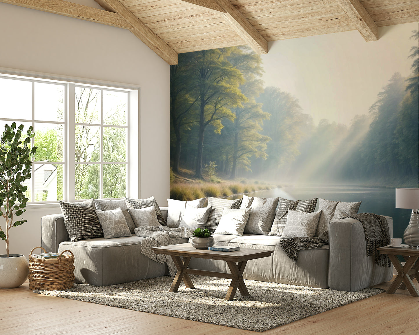 Serene water stream in forest

