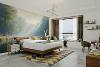 Tranquil woodland river morning

