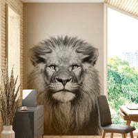 Grayscale lion with sharp eyes

