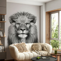 Powerful lion head black white

