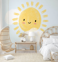 Kawaii sun with soft white clouds

