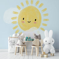 Cheerful yellow sun and sky art

