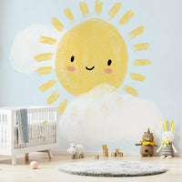 Adorable sun character with cloud


