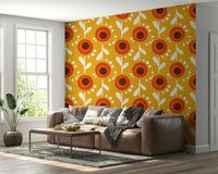 Retro orange floral wall design

