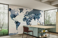Stylish blue world map mural

