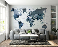 Global map wall design in blue

