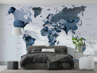 Modern blue world map wall art

