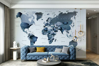 Large blue world map for walls

