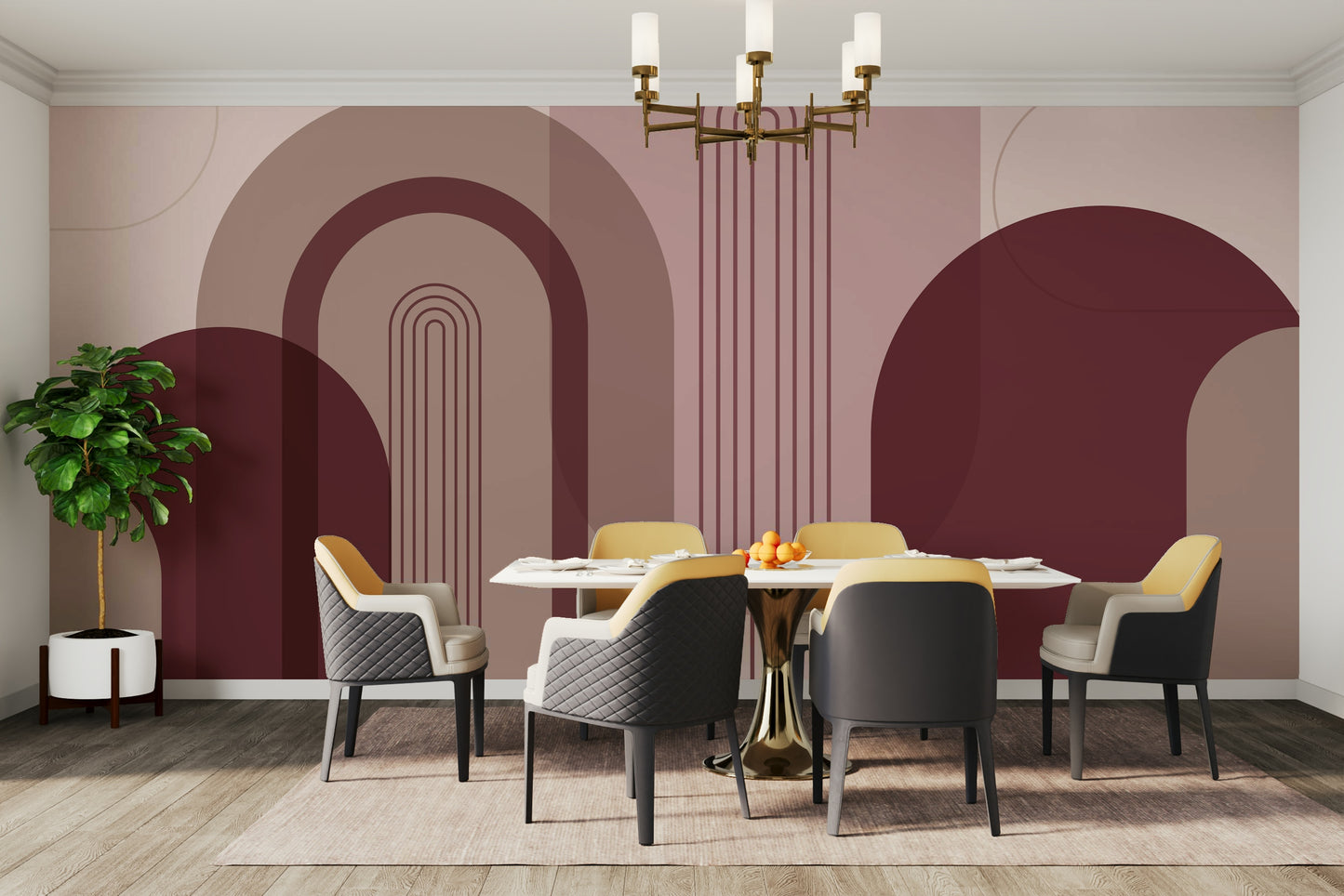 Modern arch wallpaper in pink hues

