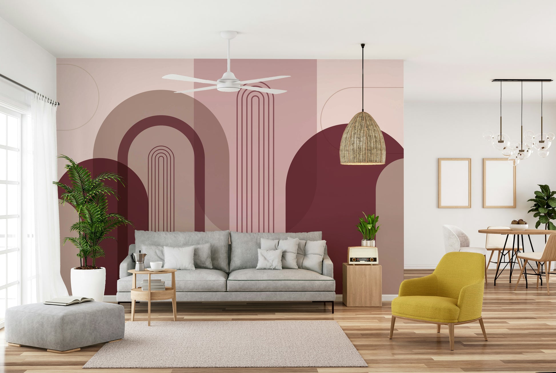 Layered arches pink wall mural

