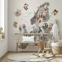 Whimsical dressed animals wall map