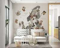 Illustrated animals map for walls