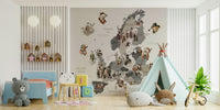 Cute map mural with smart animals