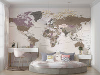 Large world wall mural neutral hues

