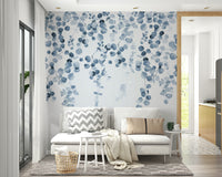 Calming blue eucalyptus wall design

