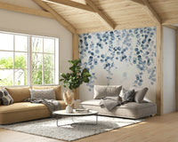 Light blue eucalyptus leaves mural

