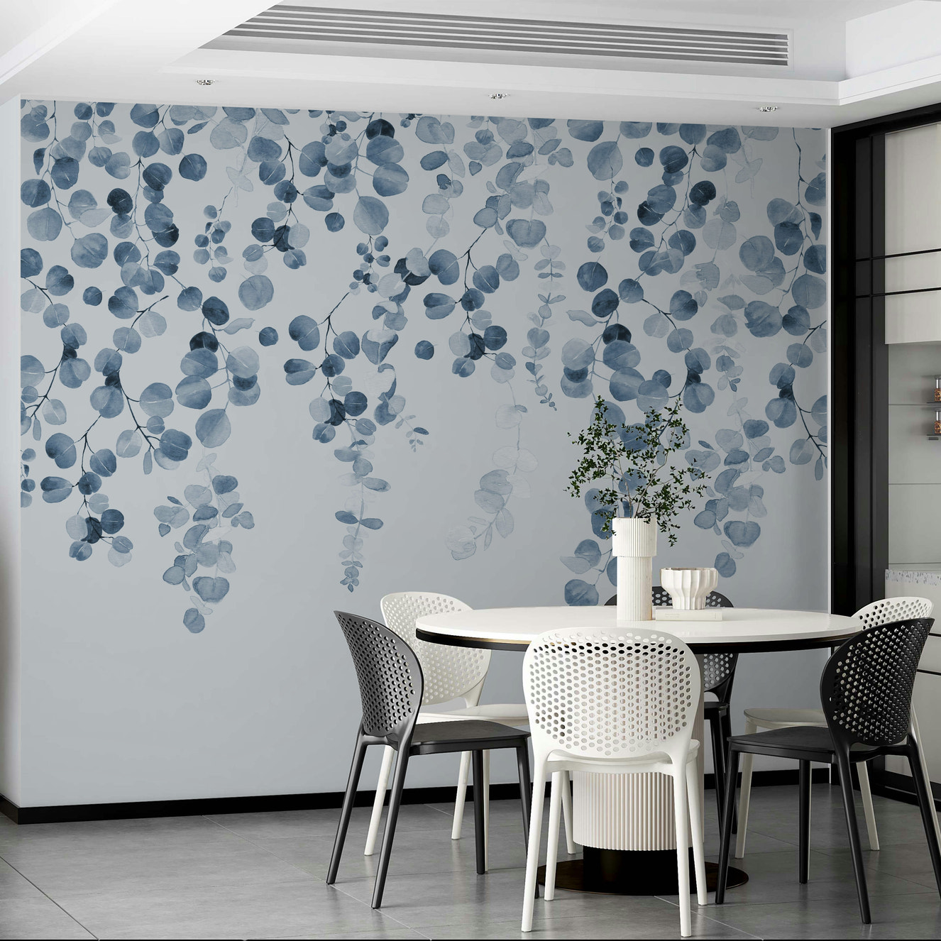 Blue eucalyptus leaf wall wallpaper

