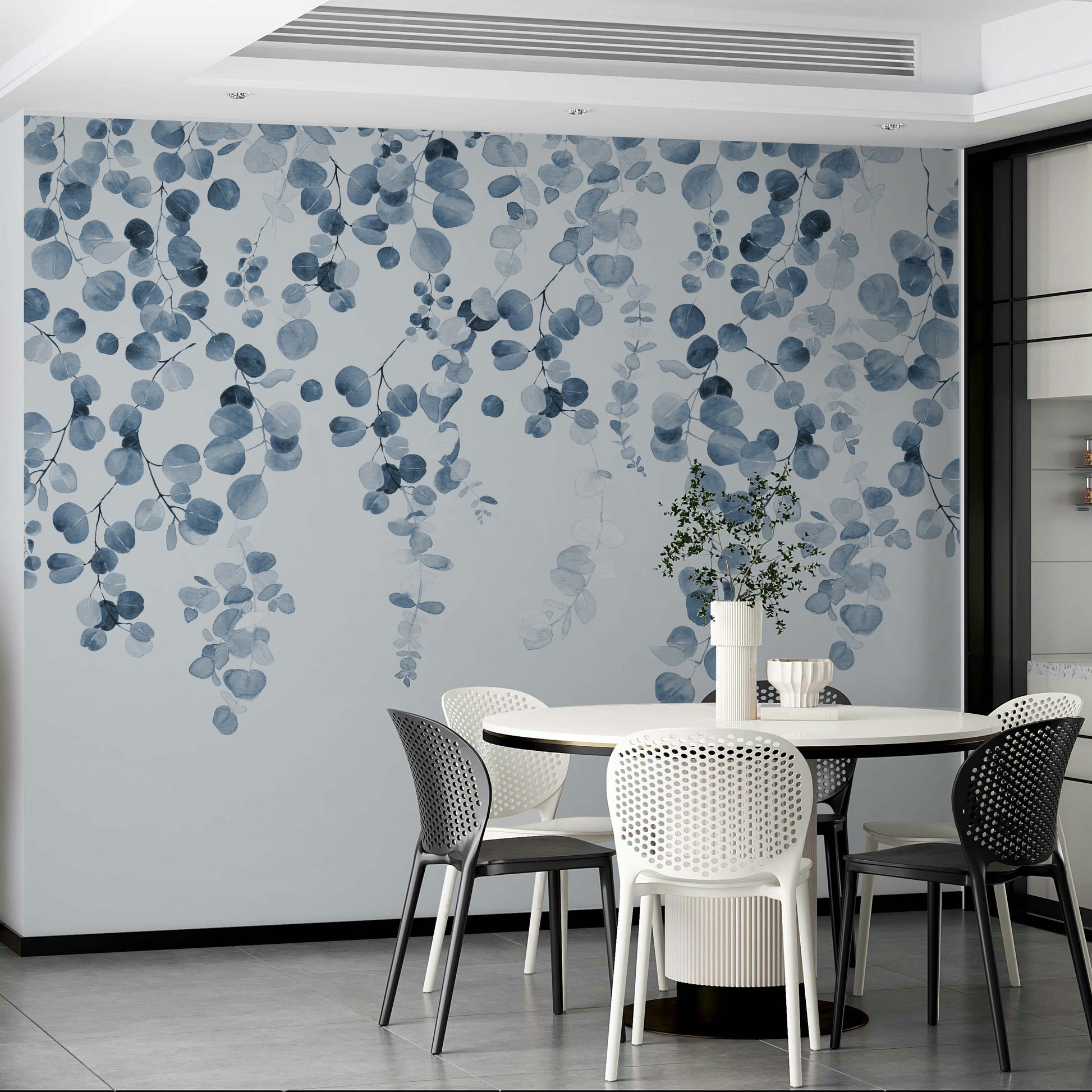 Blue eucalyptus leaf wall wallpaper

