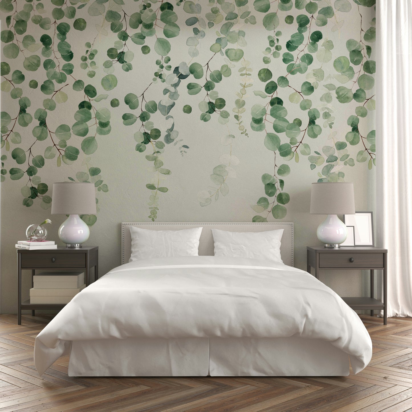 Vertical eucalyptus wall wallpaper

