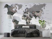 Muted world map mural for walls

