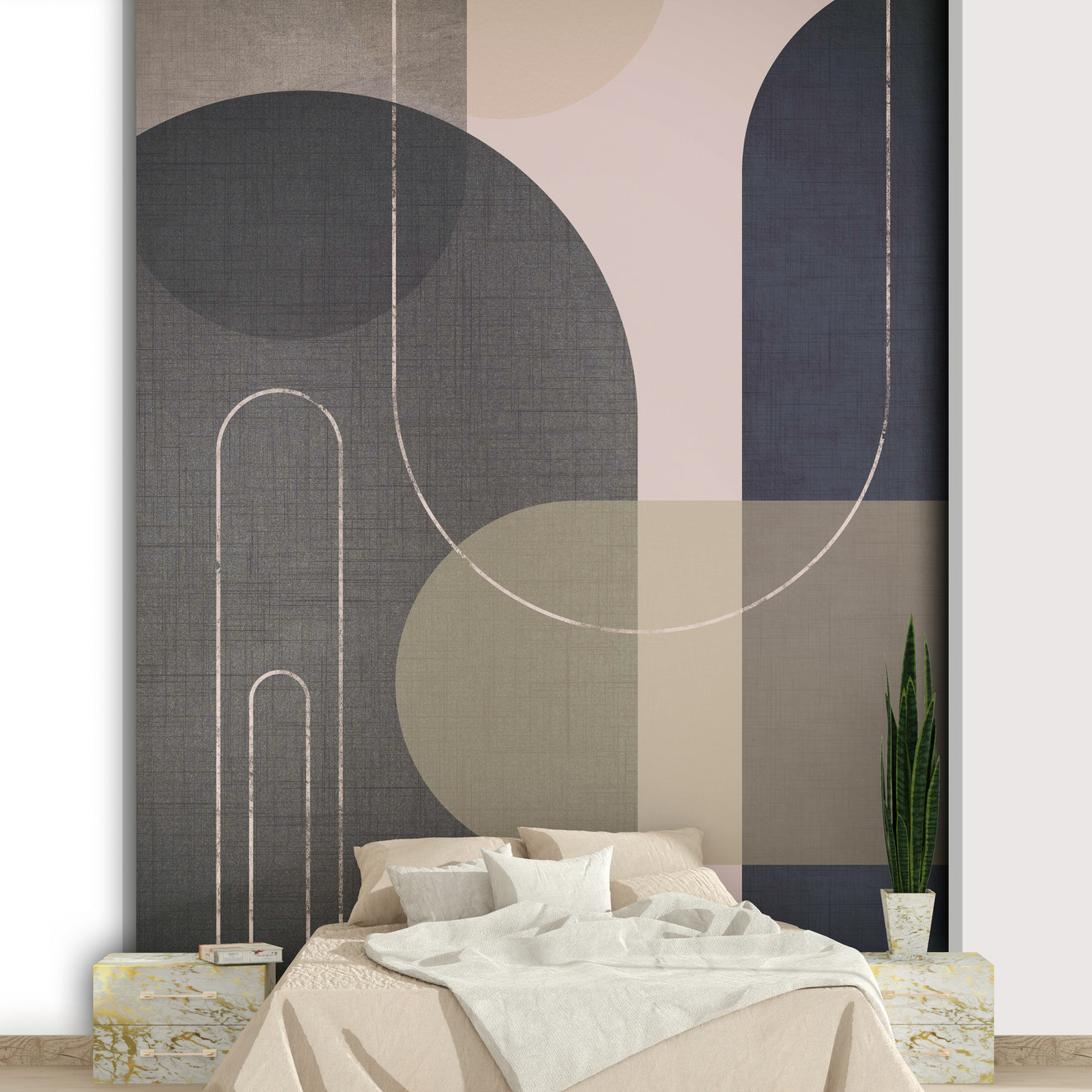 Modern mid-century linen wall mural

