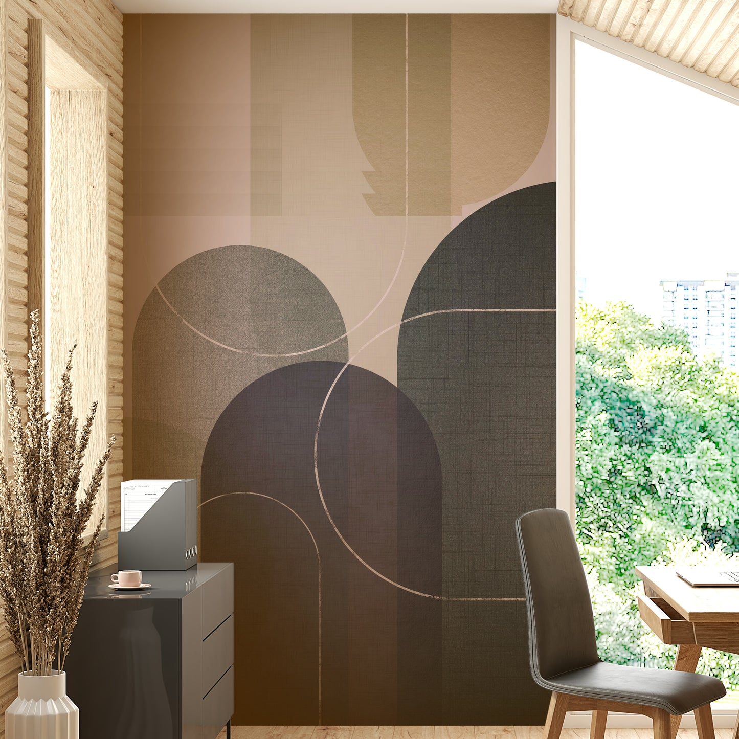Close-up of linen effect wallpaper design

