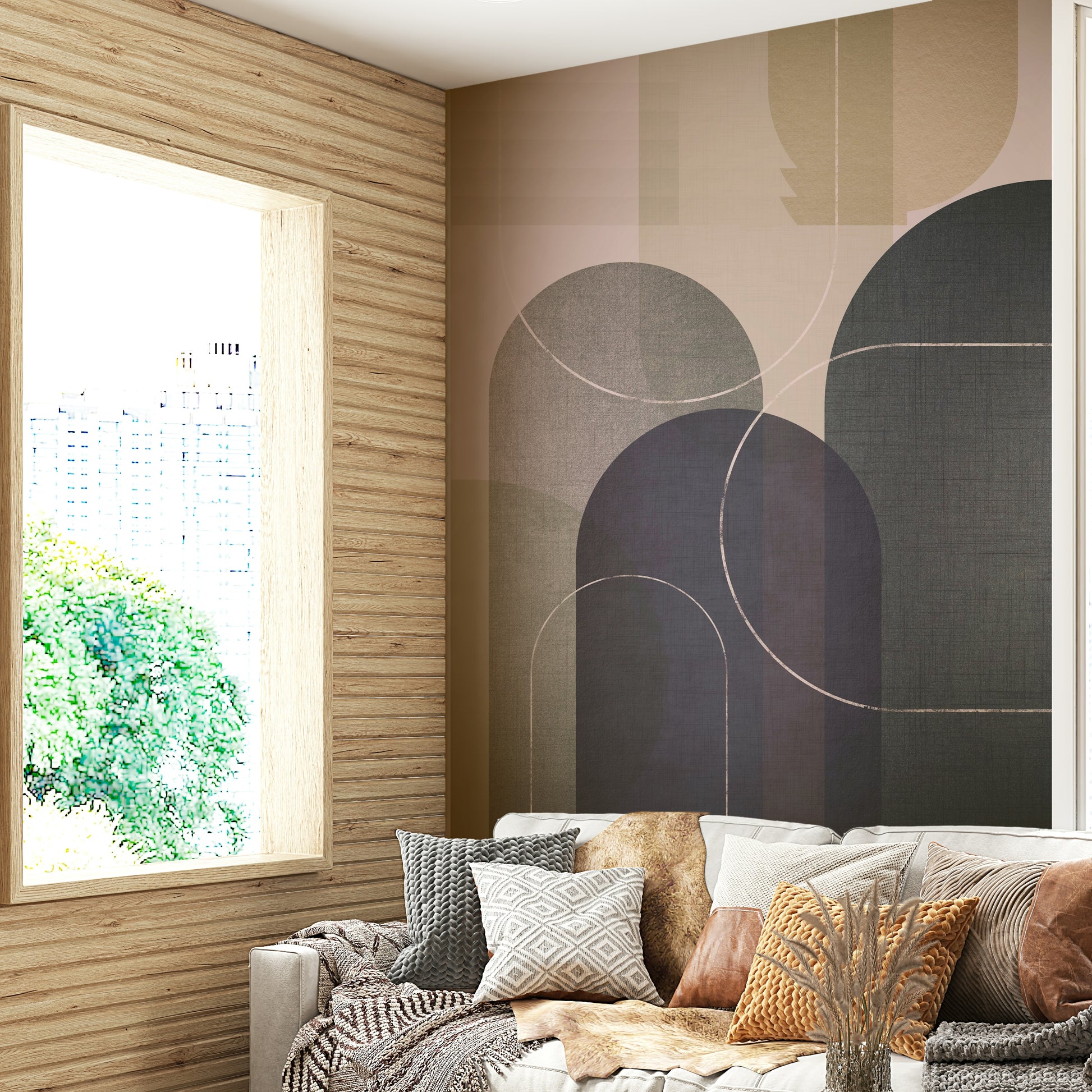 Geometric pattern mid-century wall mural

