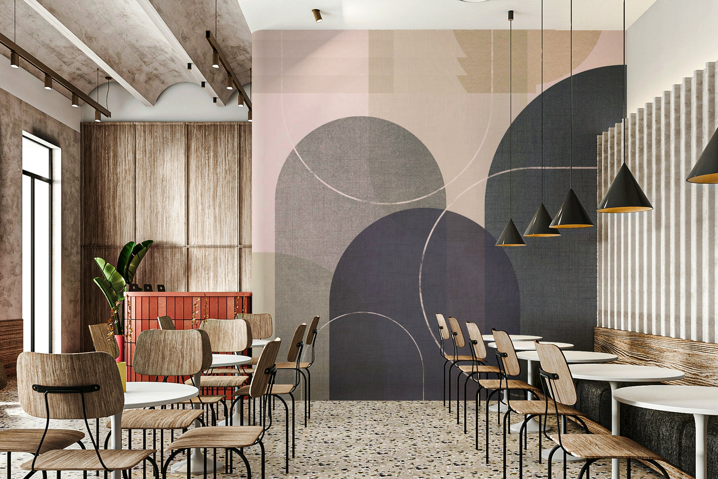 Wall mural featuring linen texture and shapes

