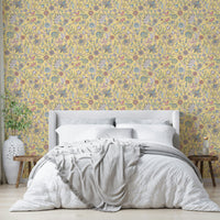 Beautiful yellow wallpaper with tree of life design

