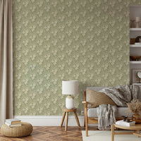 Timeless floral design in sage green wallpaper

