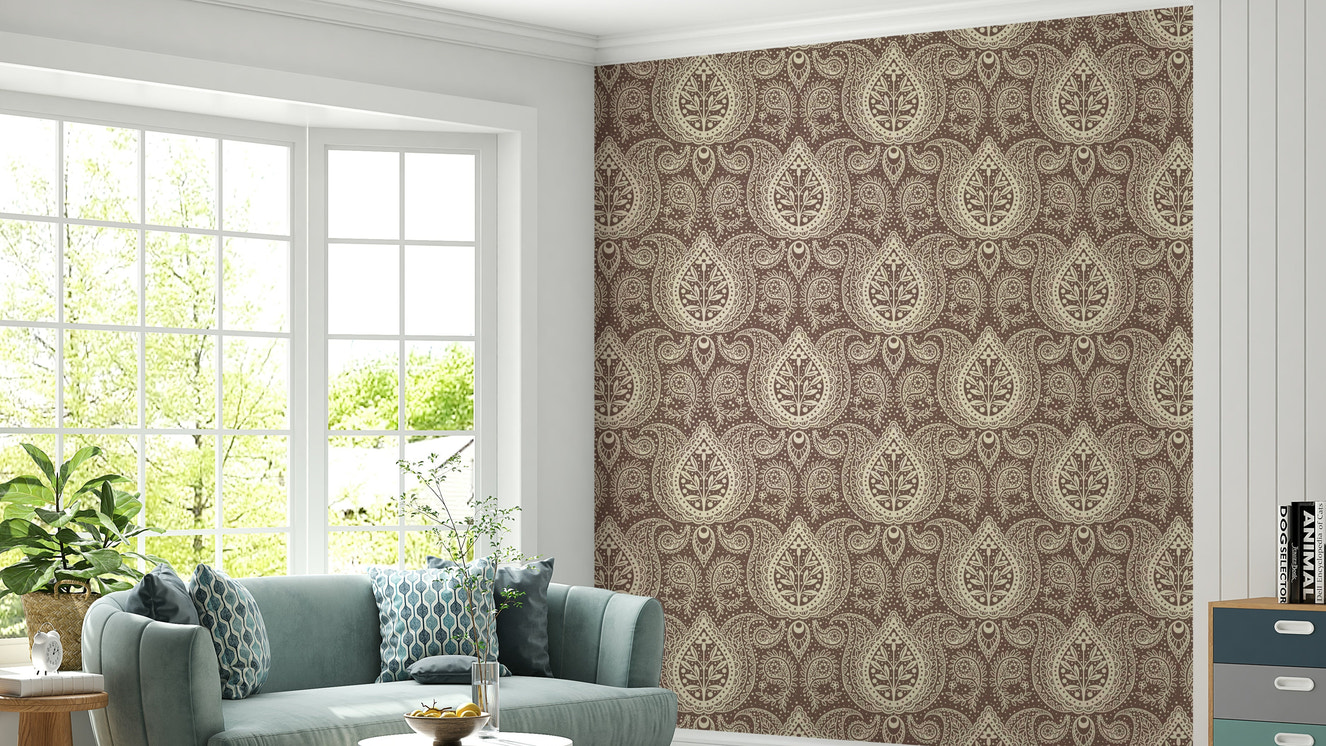 Subtle Botanical Paisley - mocha brown Wallpaper⁠