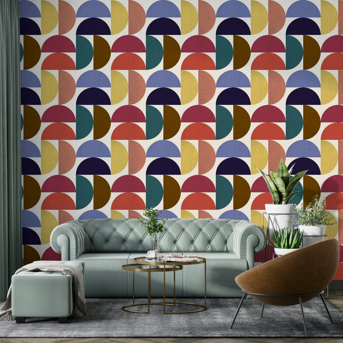 Abstract retro color block mural

