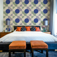 Green, purple, and blue wall pattern

