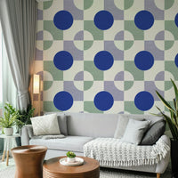 Woven fabric look with blue round art

