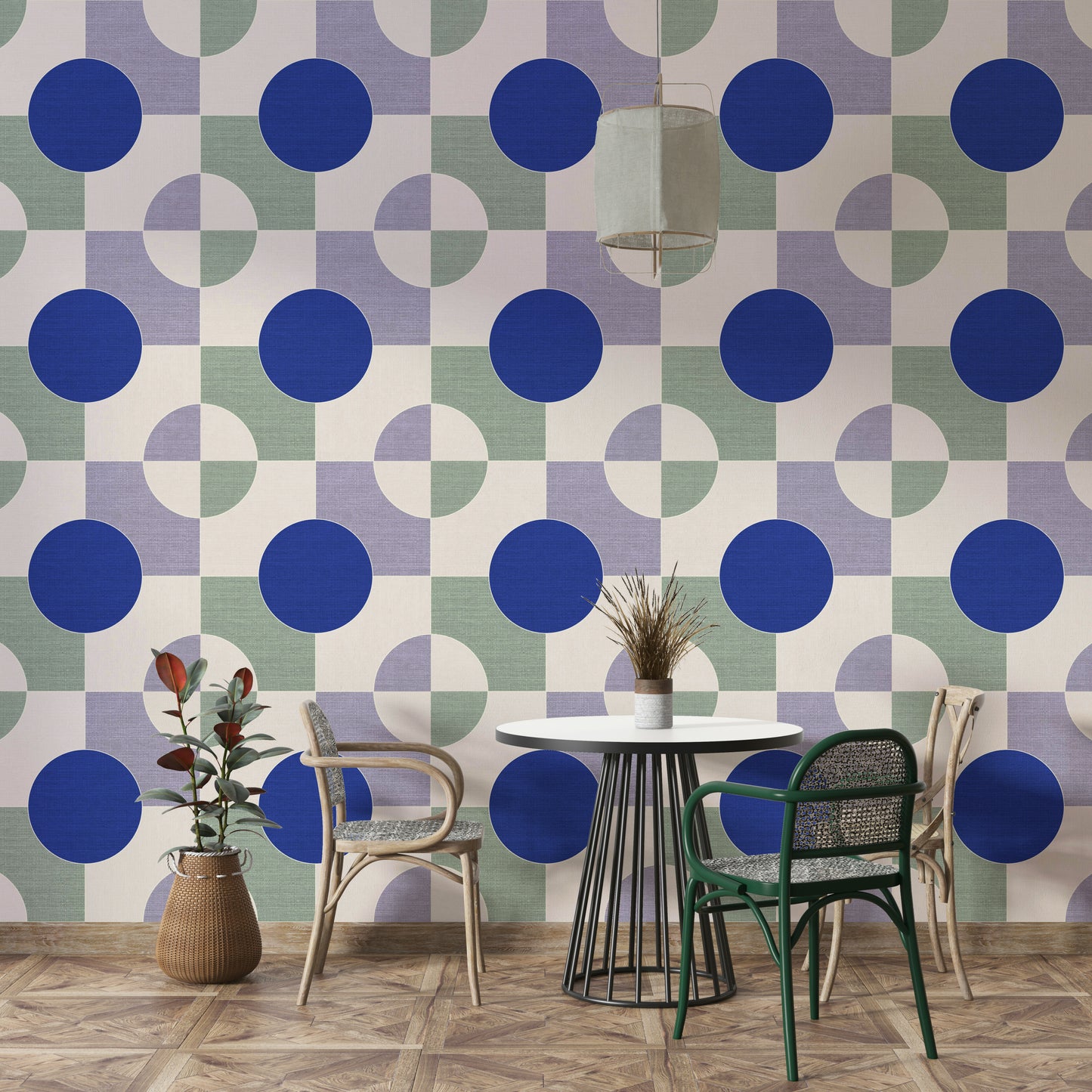 Abstract blue-centered wall design

