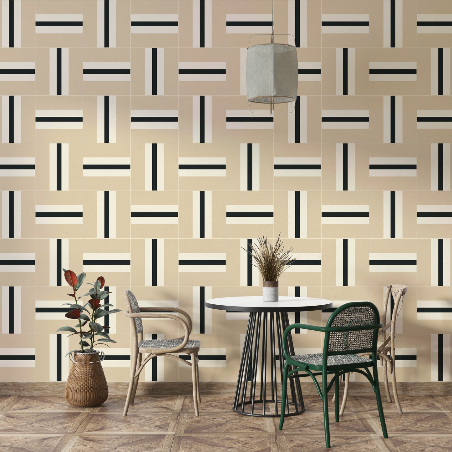 Calm cream and tan stripe wallpaper

