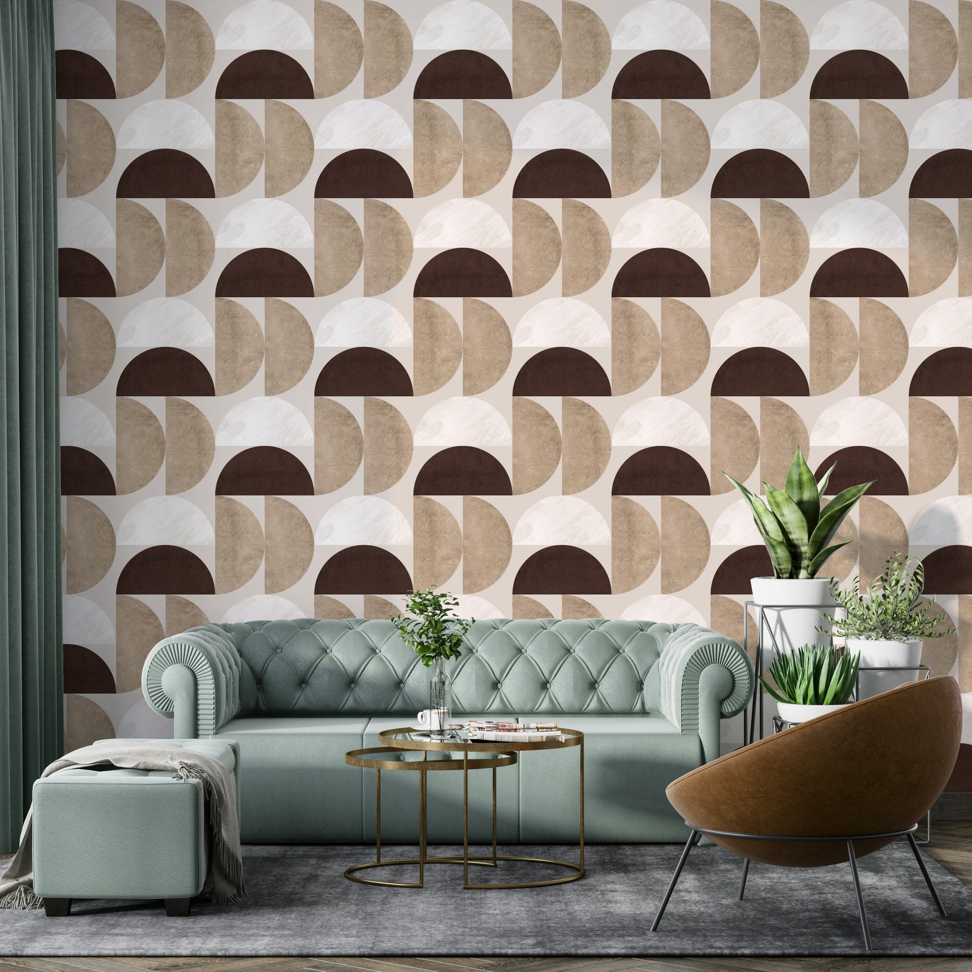 Earth tone semicircle wall mural

