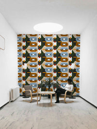 Stylish earthy geometric patterned wall mural

