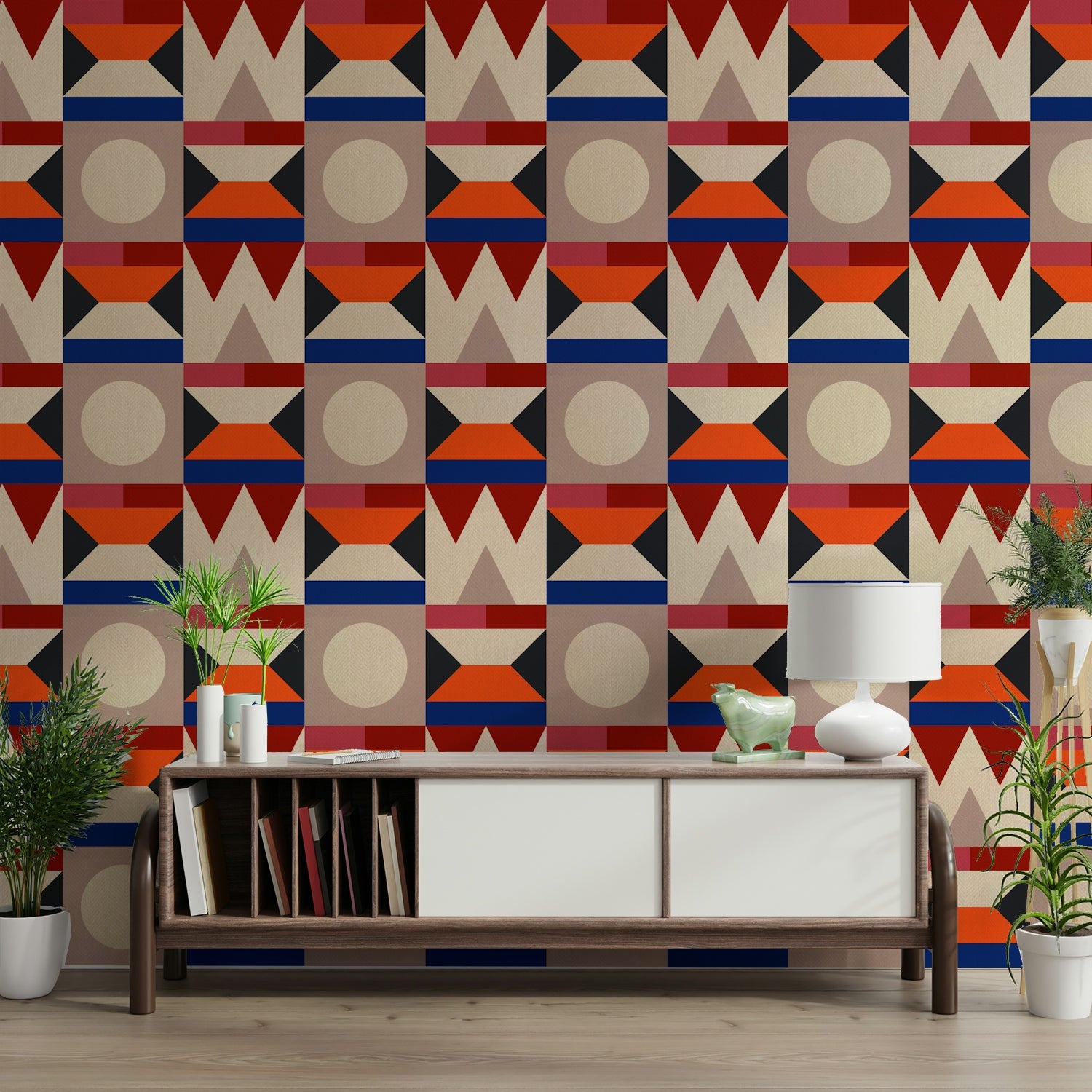 Bold geometric color block wallpaper with textures

