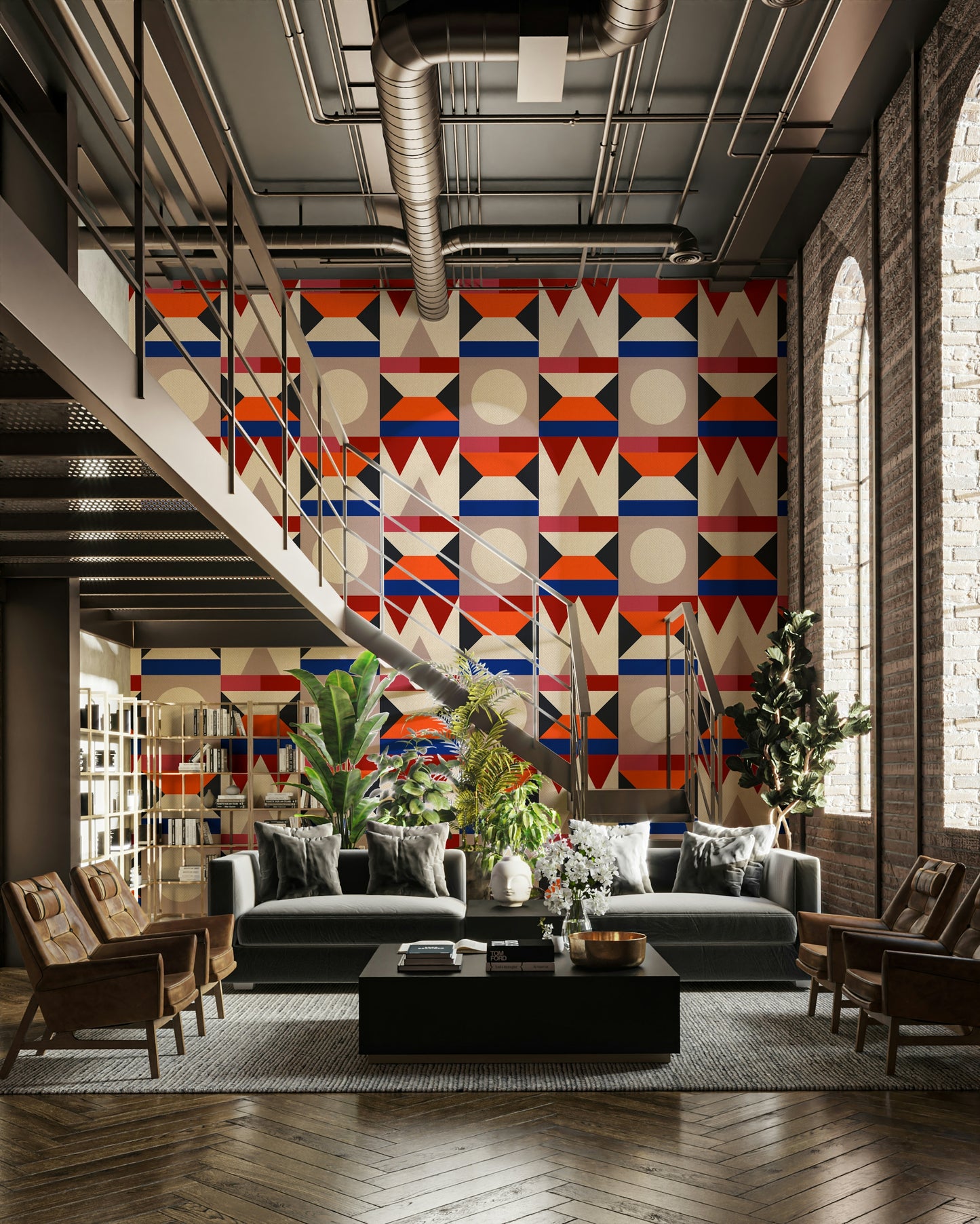 Color block canvas wallpaper with red accents

