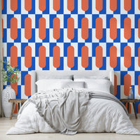 Contemporary coral and blue geometric wall mural

