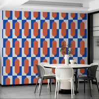Playful geometric coral blue patterned wallpaper

