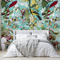 Birds and butterflies with flowers mural design

