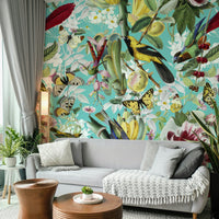 Exotic birds and blossoms wall mural decor

