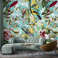 Tropical flowers and butterflies wall mural

