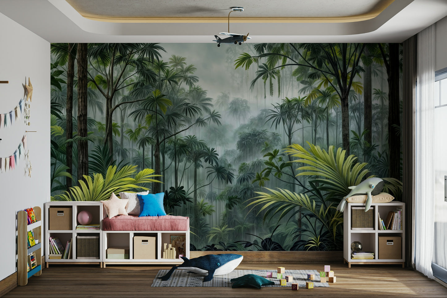 Tropical jungle escape wall mural decor
