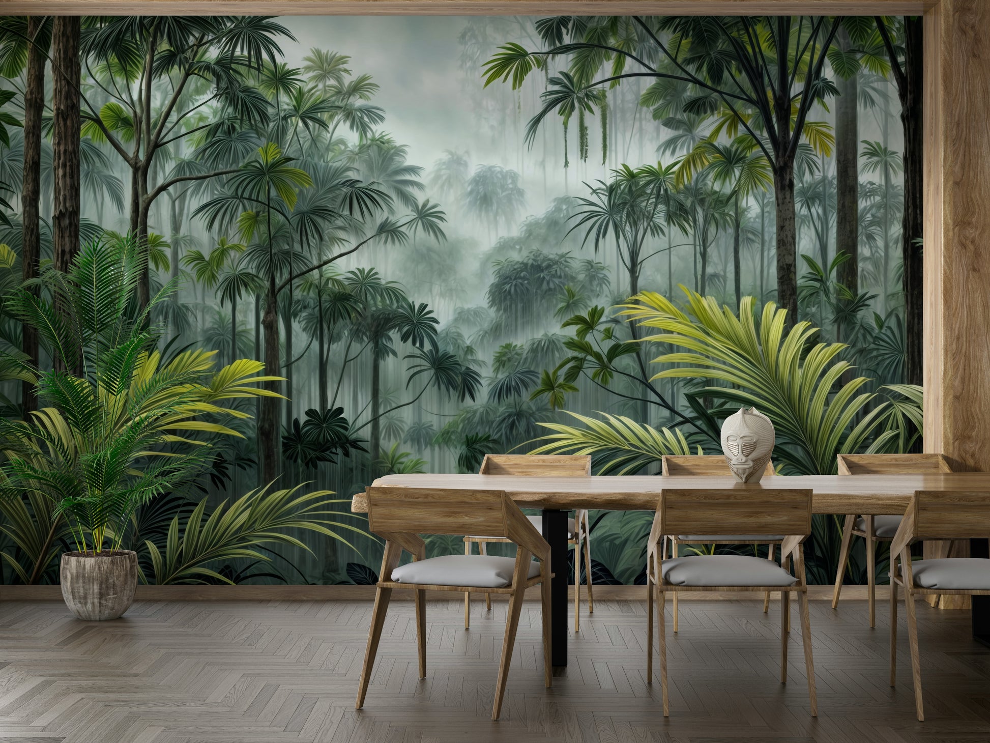 Enchanted jungle forest wall mural design